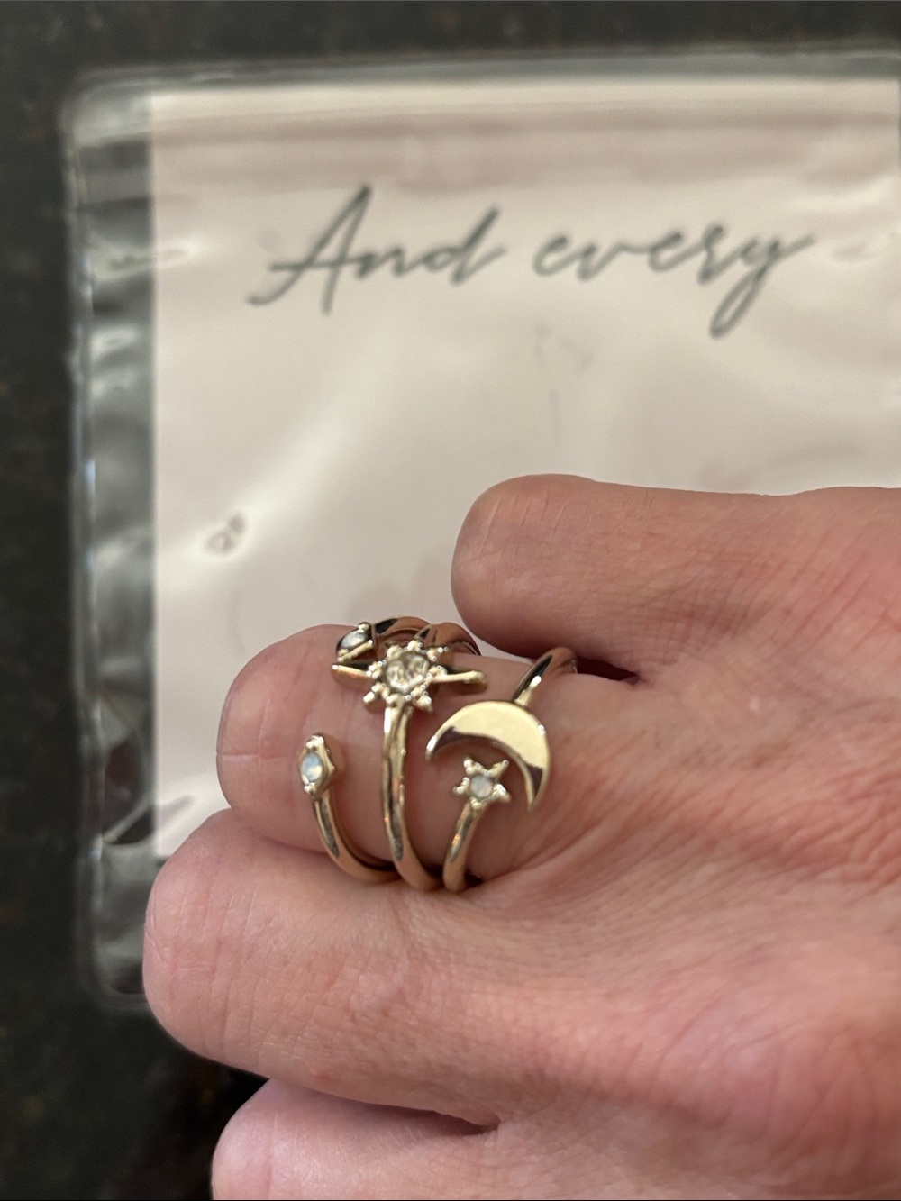 Gold-tone Celestial Stackable Ring Set - Size 6
